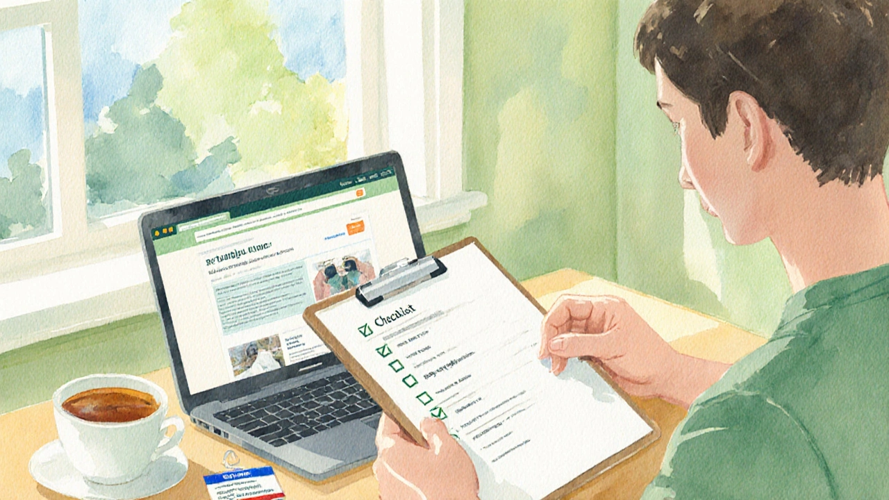 Mladý člověk kontroluje seznam a porovnává nabídky klinik před audiologickým vyšetřením.