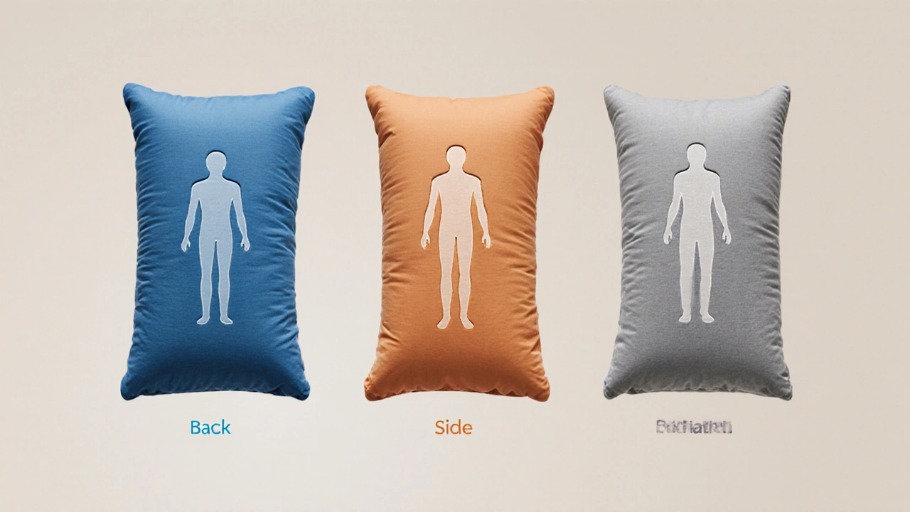 Tři polštáře různých výšek pro různé pozice spánku: na zádech, na boku a na břiše.