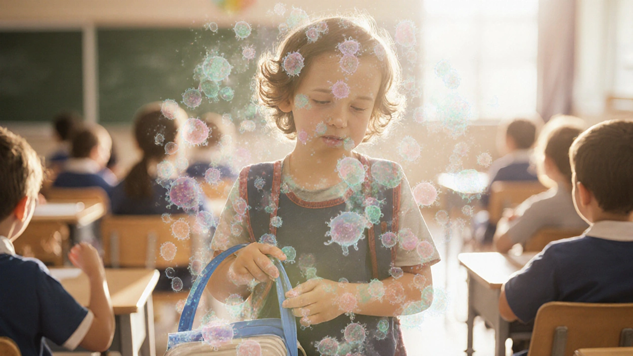 Dítě se vrací do školy po úspěšné léčbě streptokokové infekce.