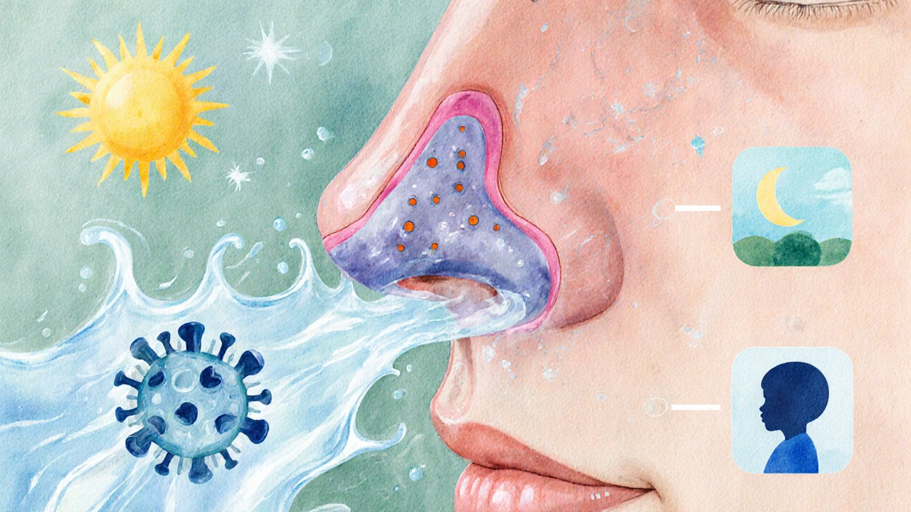 Koncepční obrázek nosu jako filtru odstraňujícího alergény.