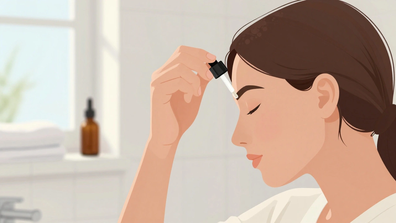 Osoba aplikuje kapky na ucho bez vkládání předmětů