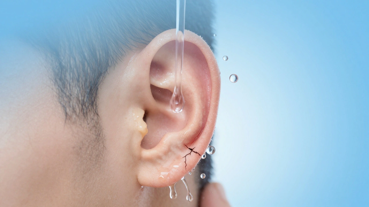 Symbolické vyplavování ušní zátky teplou vodou