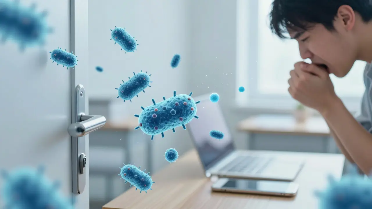 Bakterie streptokoku se šíří kapénkami do vzduchu a na povrchy.