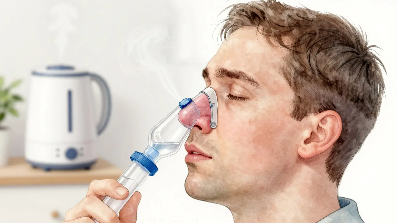 Koncepční náčrt lidské hlavy s otevřenými dýchacími cestami po očištění.