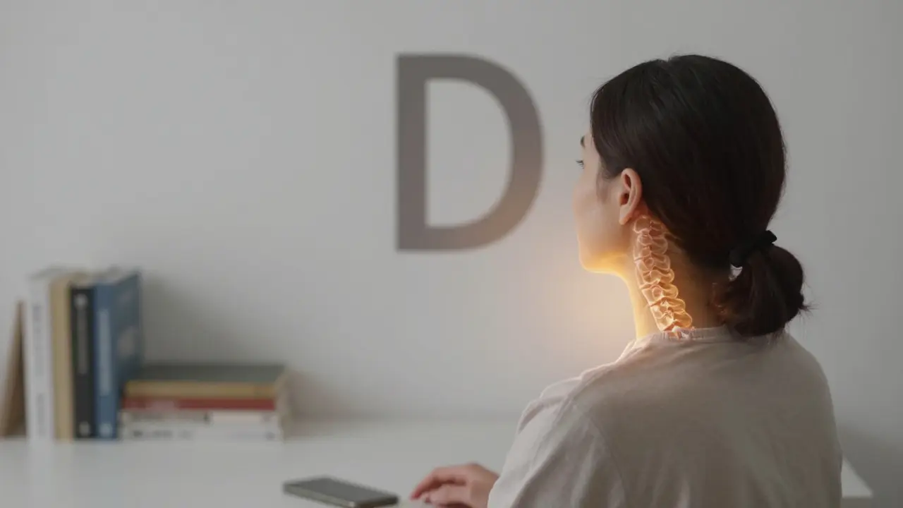 Osoba pomalu kreslí písmeno D hlavou, zatímco se její krk uvolňuje.