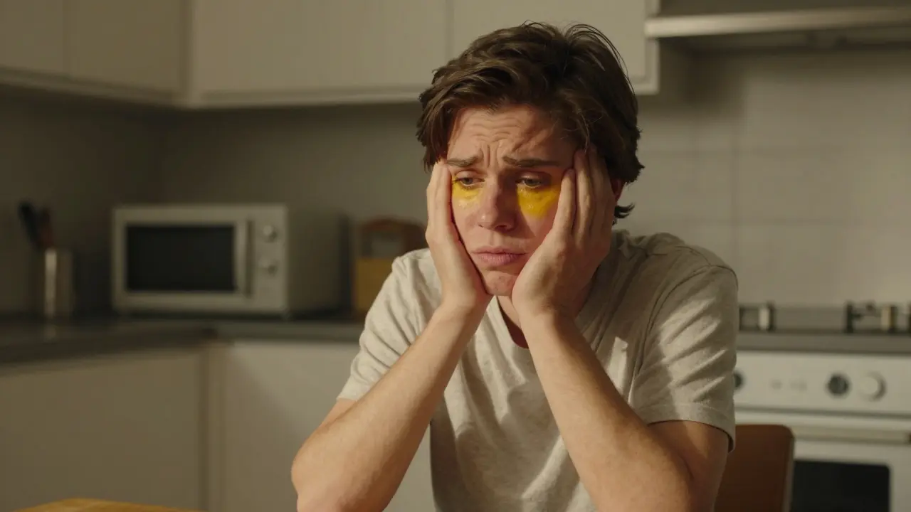 Žluté oči jako příznak žloutenky na obličeji